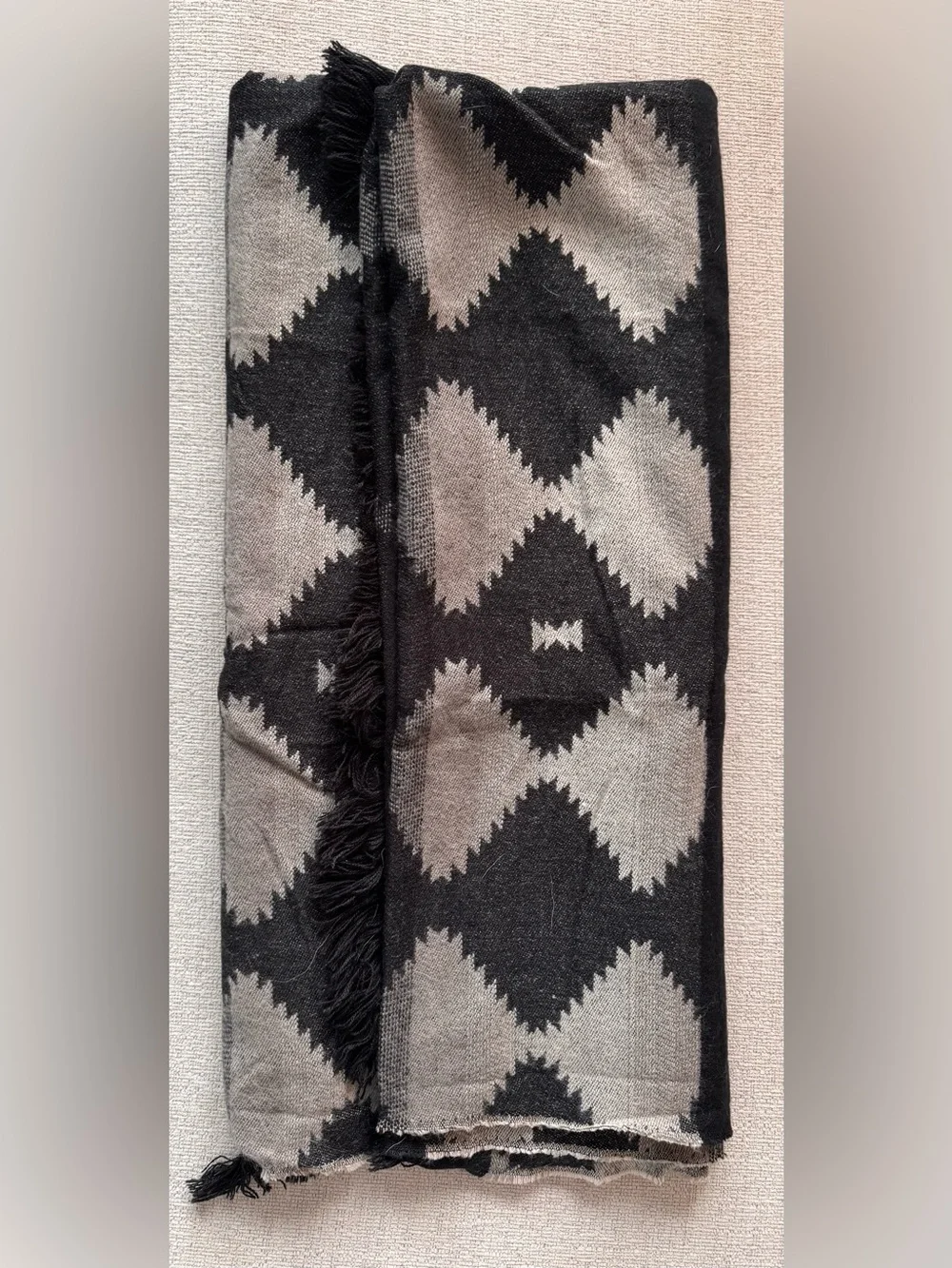 IKEA Black & Gray Aztec Fringe Throw
